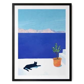 Poster summer motif - Siesta with cat by the sea - Rivers 