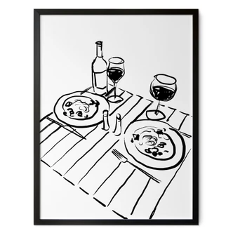Poster Still Life Dinner with Wine | Line Art - Treechild 