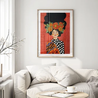 Poster Smiling woman with orange flowers - Hülya 