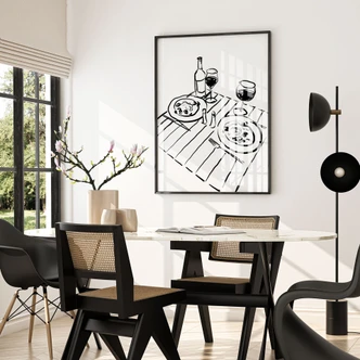 Poster Still Life Dinner with Wine | Line Art - Treechild 