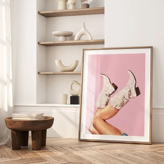 Poster Cowgirl with glitter boots in pink - Vertigo Artography 