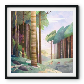 Poster Sunny forest with deer - DigitalArtsi 