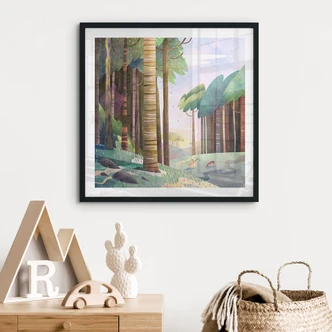 Poster Sunny forest with deer - DigitalArtsi 