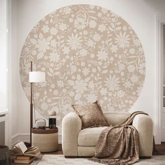 Wall Mural Vintage Flowers in Linen Look - Bloomery Decor - Round - Self-adhesive/non-woven 