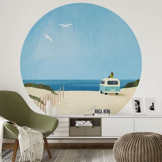Round wall mural Life in a van - holiday by the sea - Rivers - non self-adhesive/self-adhesive wallpapers 