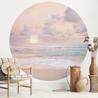 Wall Mural Sea Romance - Sunset over beach and sea - Sisi & Seb - Round - non self-adhesive/self-adhesive wallpapers 