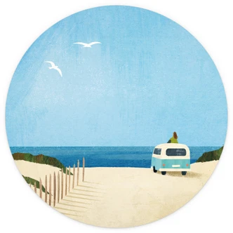 Round wall mural Life in a van - holiday by the sea - Rivers - non self-adhesive/self-adhesive wallpapers 