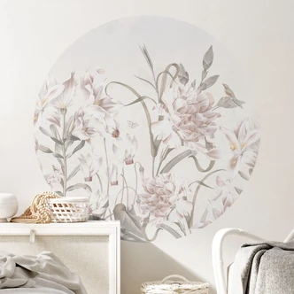 Wall sticker Floral meadow in light pink - Bloomery Decor - Round 