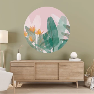 Wall sticker Botanical illustration in green and pink - Goed Blauw - Round 