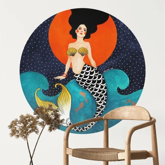 Wall sticker Mermaid in red moonlight - Hülya - Round 