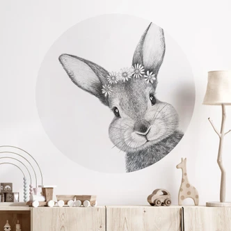 Wall sticker Cute bunny with chamomile flowers - Korenkova - Round 
