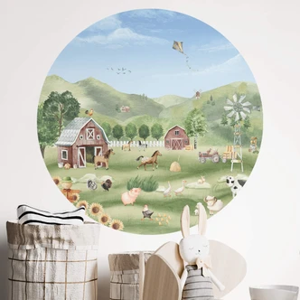 Wall sticker Oliver Robins - Colourful farm with animals 
