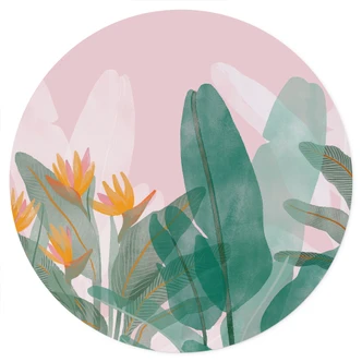 Wall sticker Botanical illustration in green and pink - Goed Blauw - Round 