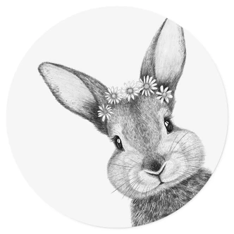 Wall sticker Cute bunny with chamomile flowers - Korenkova - Round 