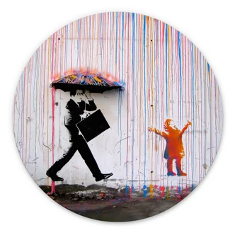Alu-Dibond Wall Circle Banksy - Coloured Rain 