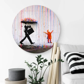 Alu-Dibond Wall Circle Banksy - Coloured Rain 