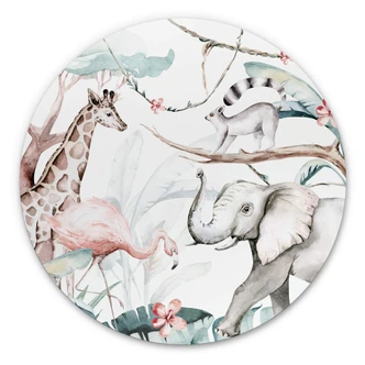 Alu-Dibond Wall Circle Kvilis - Animal Friends in the Jungle 