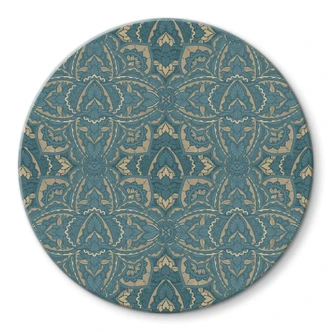 Glass Wall Art Vintage Mandala in Turquoise Gold - Bloomery Decor - Round 