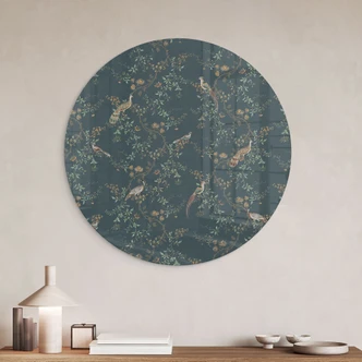 Glass Wall Art Exotic Birds in the Forest - Bloomery Decor - Round 