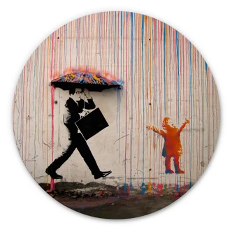 Wall Circle Wood Banksy - Coloured Rain 