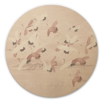 Wood Print Cranes over the Lake - Bloomery Decor - Round 