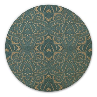 Wood Print Vintage Mandala in Turquoise Gold - Bloomery Decor - Round 