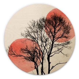 Wall Circle Wood Kubistika - Sun and Moon Behind the Trees 