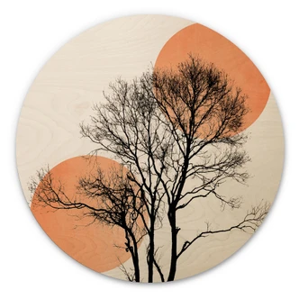 Wall Circle Wood Sun and moon in orange - Kubistika 