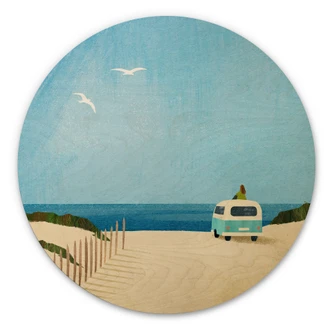 Wall Circle Wood Life in a van - holiday by the sea - Rivers 