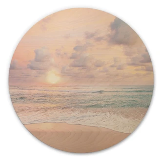 Wood Print Sunset over beach and sea - Sisi & Seb - Round 