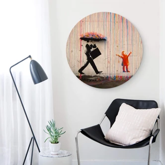 Wall Circle Wood Banksy - Coloured Rain 