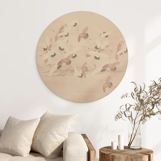 Wood Print Cranes over the Lake - Bloomery Decor - Round 