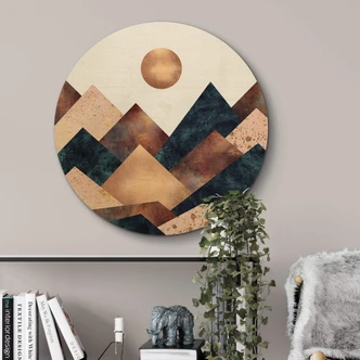 Wall Circle Wood Fredriksson - Abstract Mountains in Autumn 