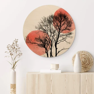 Wall Circle Wood Kubistika - Sun and Moon Behind the Trees 