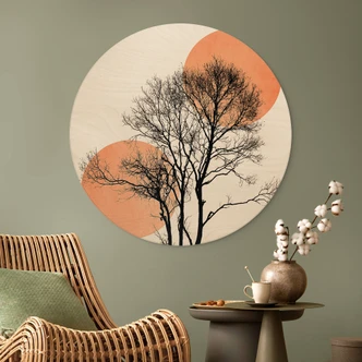 Wall Circle Wood Sun and moon in orange - Kubistika 