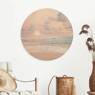 Wood Print Sunset over beach and sea - Sisi & Seb - Round 