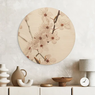 Wood Print Branch with white cherry blossoms - Sisi & Seb - Round 