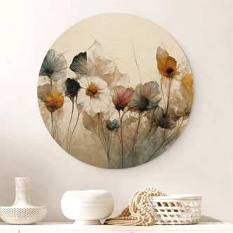Wall Circle Wood Treechild - Bouquet of Dried Flowers 