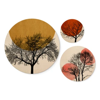 Wall Circle Wood Set of 3 Kubistika - Warm Sunset 
