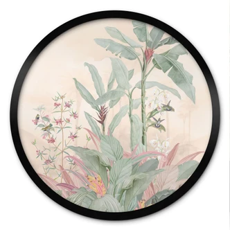 Poster Tropical Idyll with Hummingbird Apricot - Bloomery Decor - Round 