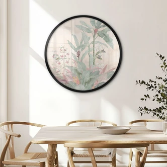 Poster Tropical Idyll with Hummingbird Apricot - Bloomery Decor - Round 