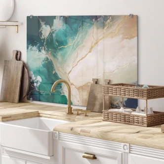Kitchen Splashback Elegance of the Ocean - Golden Currents - Alpenglow Workshop 