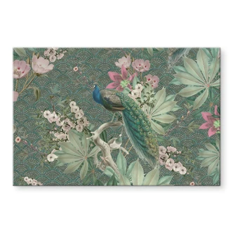 Kitchen Splashback Peacock in tropical garden on mosaic - Bloomery Decor 