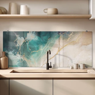 Kitchen Splashback Elegance of the Ocean - Golden Streams - Alpenglow Workshop - Panorama 