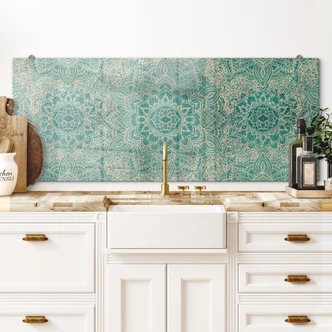 Kitchen Splashback Mandala Boho Gold-green - Bloomery Decor - Panorama 
