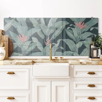 Kitchen Splashback Urban Jungle Tropical Leaves Green - Bloomery Decor - Panorama 