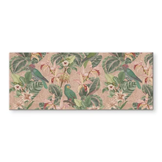Kitchen Splashback Jungle with Parrots Pink - Bloomery Decor - Panorama 