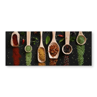 Kitchen Splashback Herbs and spices on a wooden spoon - Dingemans 