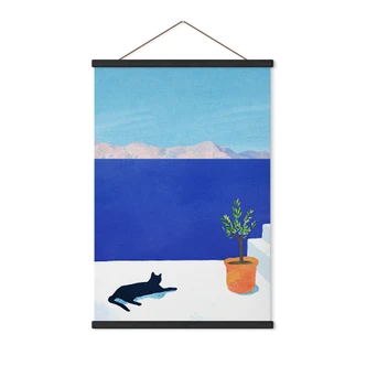 Textile poster Siesta with cat by the sea - Rivers 