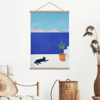 Textile poster Siesta with cat by the sea - Rivers 